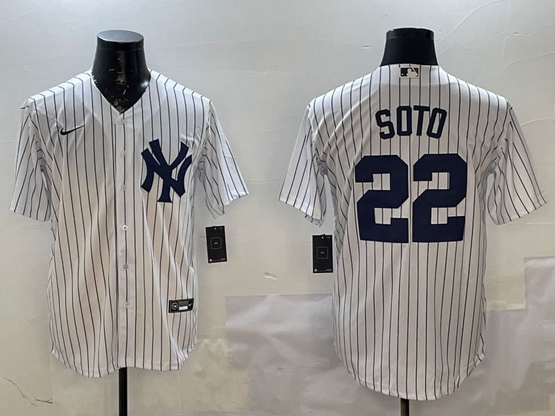 Men New York Yankees 22 Soto White Stripe Game 2025 Nike MLB Jersey style 1
